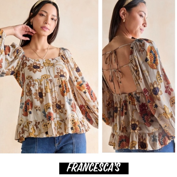 New Francesca’s Monica Open Tie Back Floral Boho Blouse - Picture 1 of 6